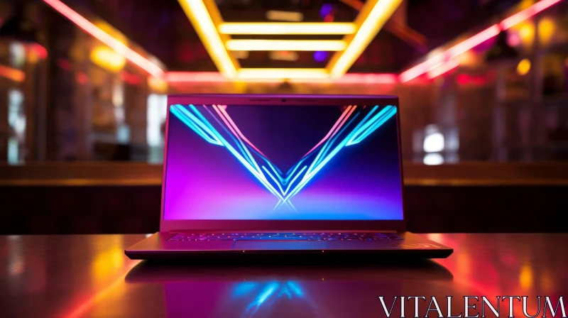 Glowing Laptop in Nightclub AI Image