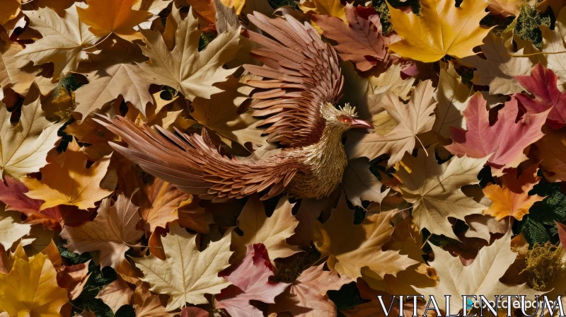 Golden Phoenix Rising from Bed of Fallen Leaves | Fantasy Art