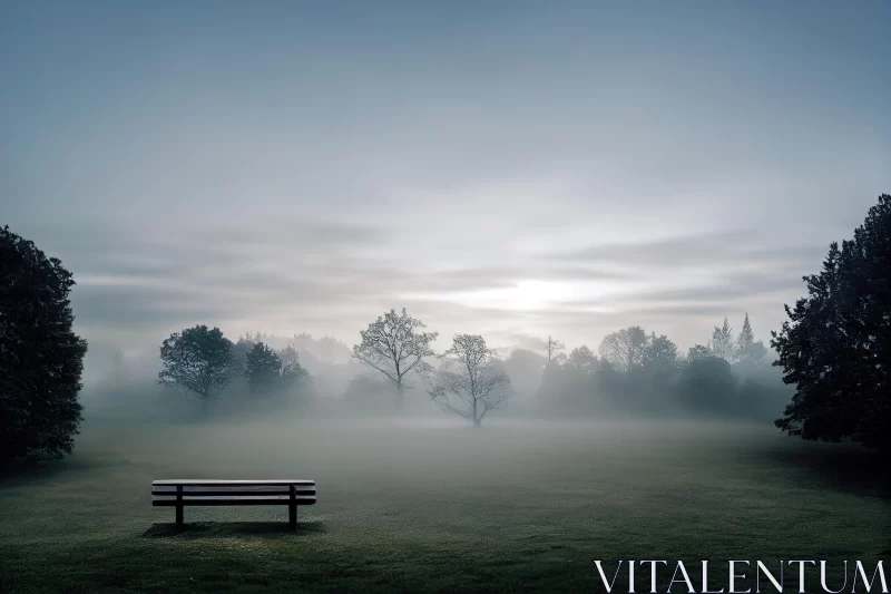 Misty Meadow Bench: A Contemporary Landscape AI Image