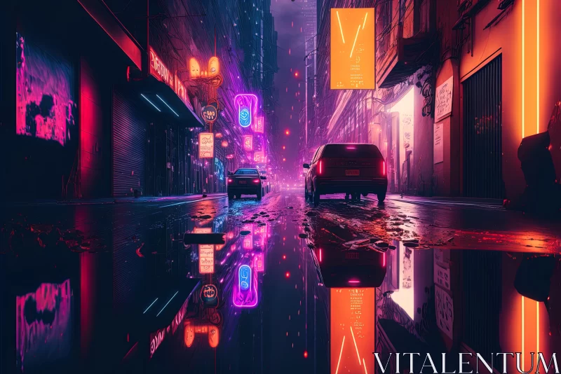 Neon Cars in the City at Night: A Captivating Cyberpunk Artwork AI Image