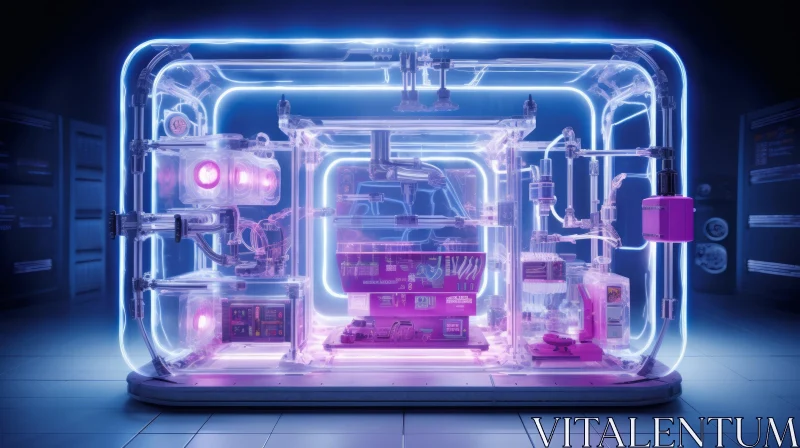 Transparent Laboratory Chamber 3D Rendering with Pink Light AI Image