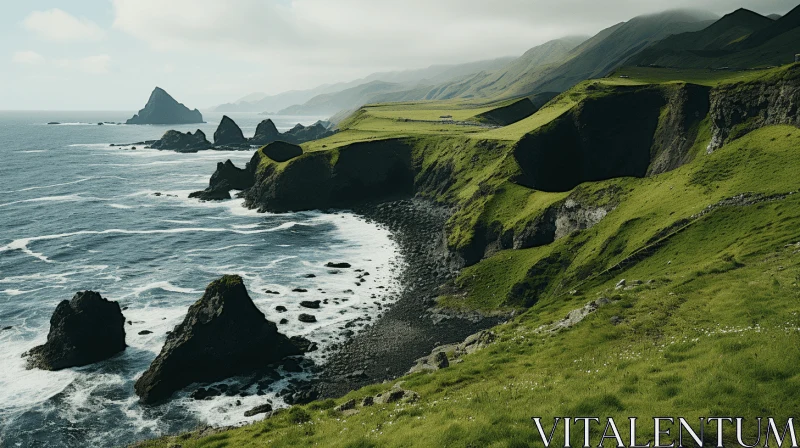 Captivating Coastal Landscapes: Cliffs, Green Grass, and Ocean Beauty AI Image