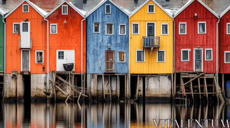 Captivating Row of Colorful Houses by the Water | Gray & Amber Tones AI Image