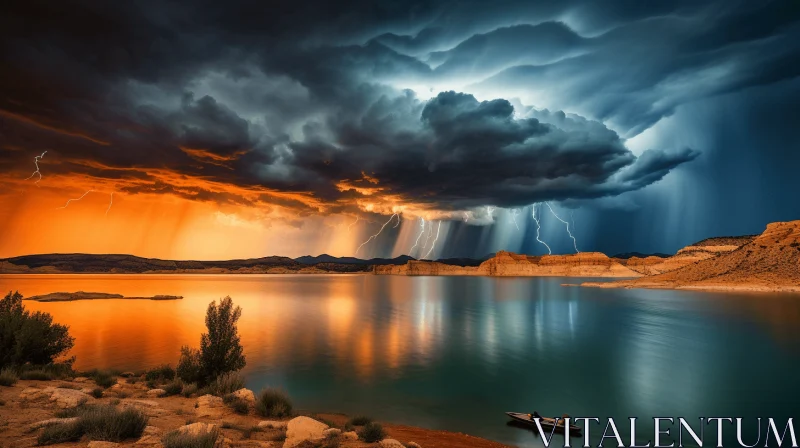 Captivating Storm and Lightning Over a Mesmerizing Lake AI Image