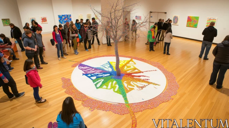 Colorful Sculpture of a Tree with Butterfly-Shaped Flower Bed AI Image