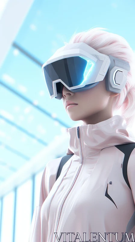 Futuristic Young Woman in VR Headset Portrait AI Image