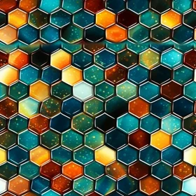 Honeycomb Tiles Pattern in Blue, Green, and Orange