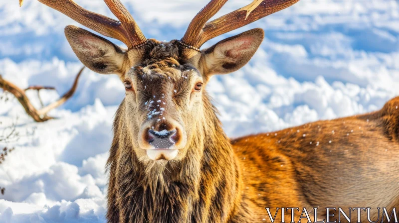 Majestic Red Deer in Snow - Captivating Wildlife Photography AI Image