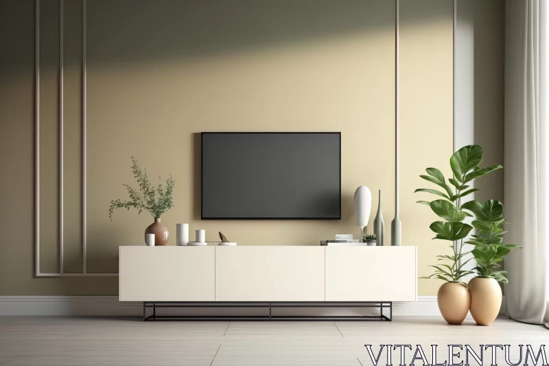 AI ART Modern Flat Screen TV with Plant and Vase in Room | 3D Rendered Illustration