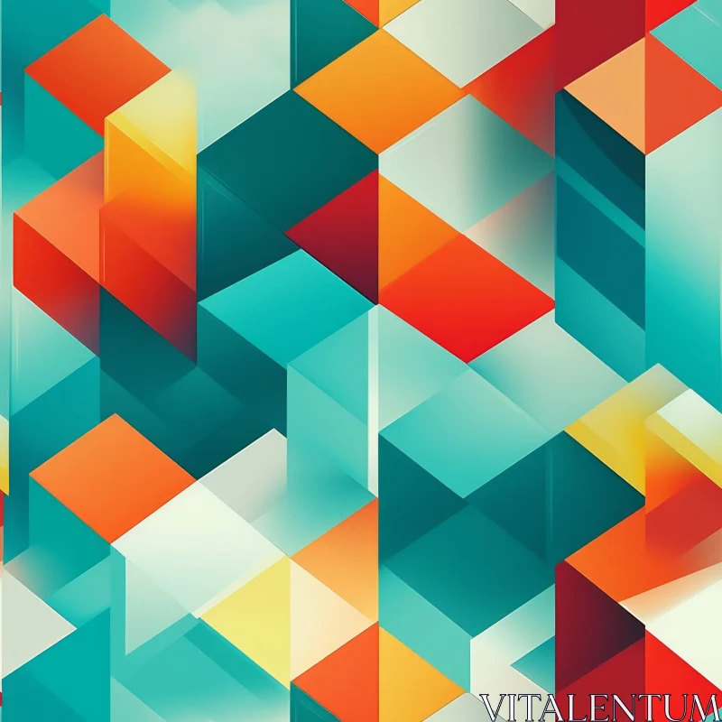 Modern Geometric Pattern in Blue, Green, Orange, Yellow AI Image