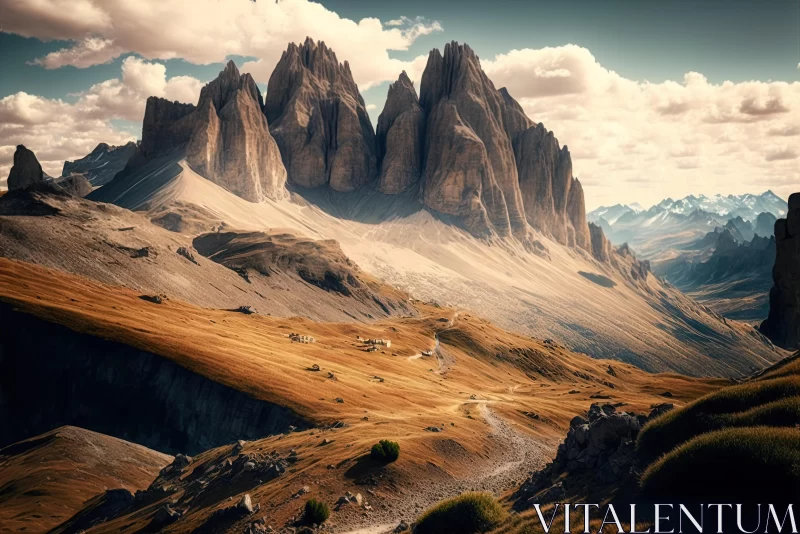 Mountain View Digital Art Wallpaper - Dolomite Mountain Scene AI Image