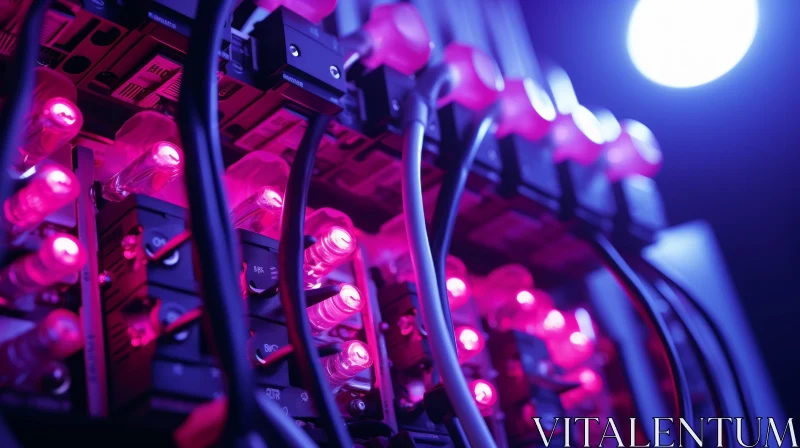 Server Rack Close-Up: Pink-Lit Technology Infrastructure AI Image