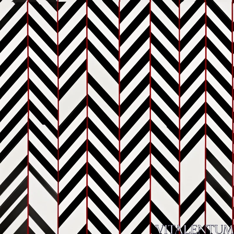Black & White Herringbone Pattern with Red Stripes AI Image