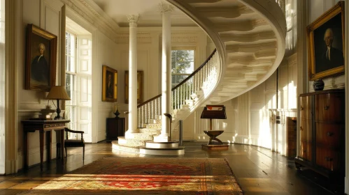 Elegant Grand Entrance Hall with Spiral Staircase