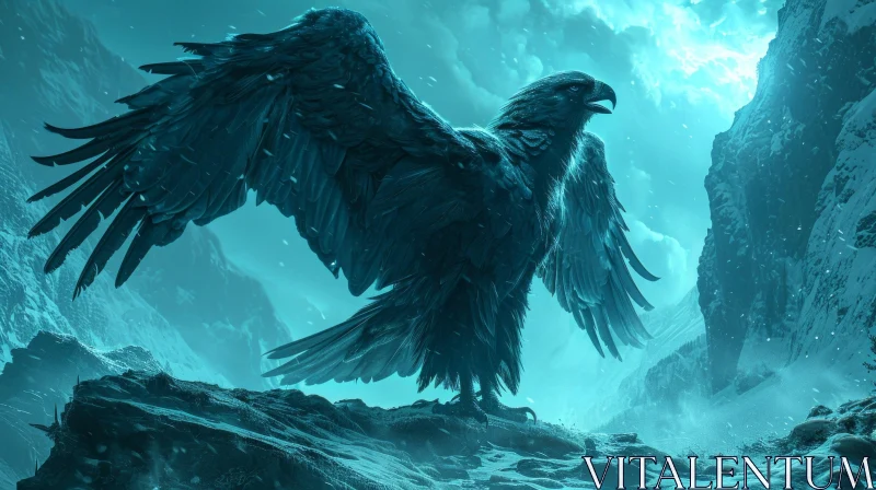 Majestic Eagle in Snowy Mountain Landscape AI Image