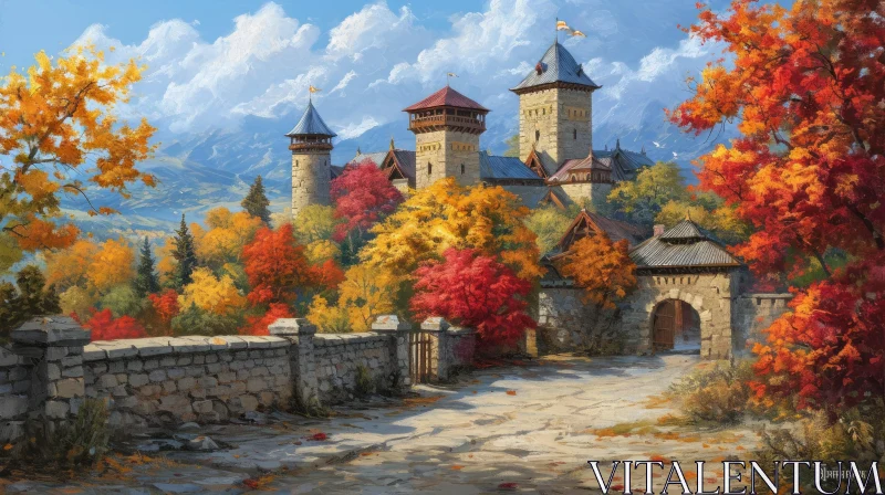 Medieval Castle in Autumn | Realistic Fantasy Art AI Image