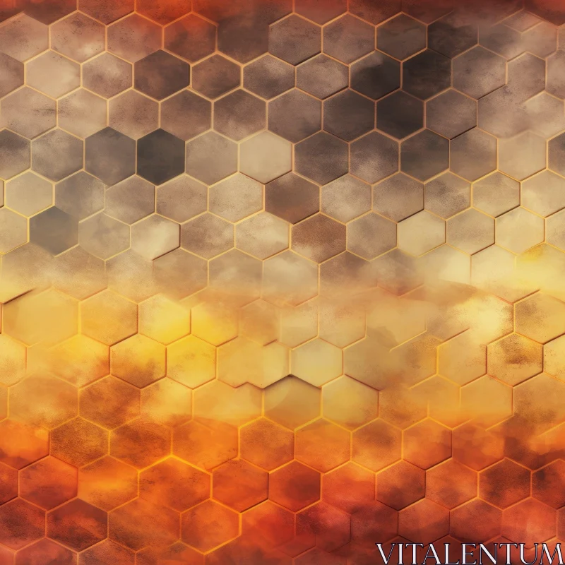 AI ART Orange Grunge Hexagonal Grid Abstract Background