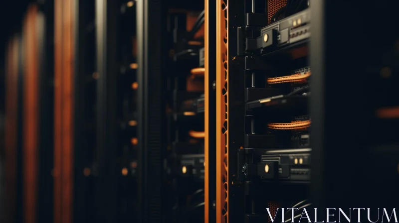 Server Rack in Data Center - Futuristic Orange Glow AI Image