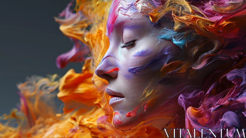 Vibrant Portrait of a Woman Covered in Colorful Paint AI Image