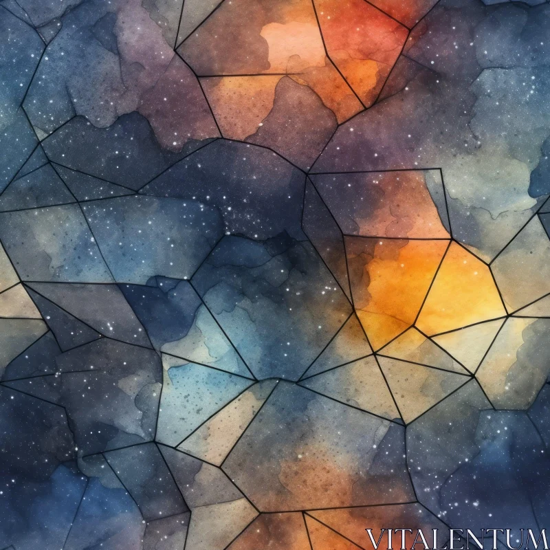 Watercolor Geometric Grid Pattern in Blue, Orange, and Yellow AI Image