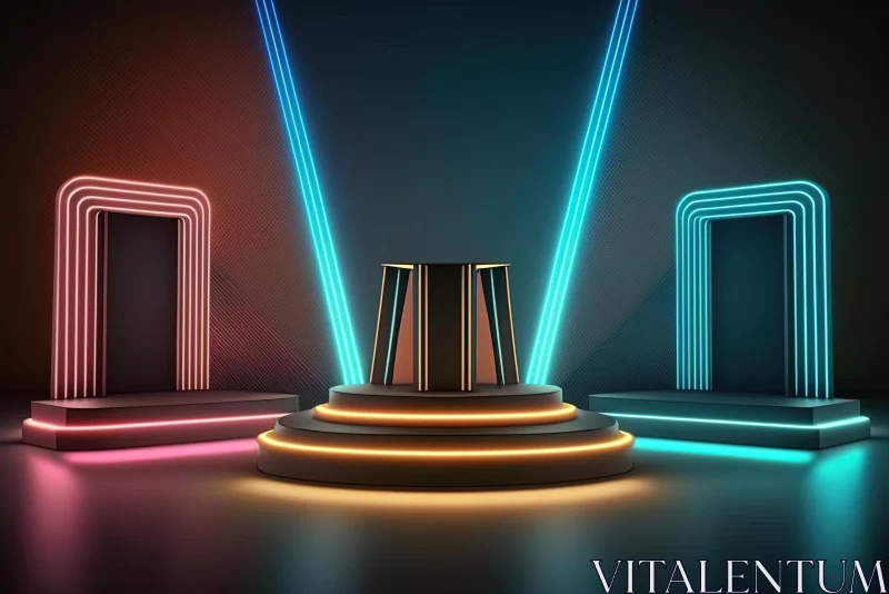 Abstract Neon Light Stand and Frame Concept - Minimalist Stage Designs AI Image