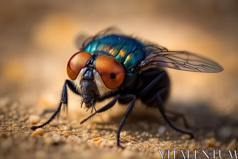 Captivating Blue-Eyed Fly on Desert Ground | Dark Teal and Dark Black AI Image