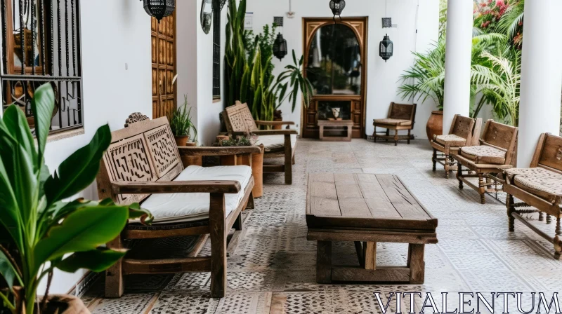 Elegant Moroccan-Inspired Living Room with Intricate Tile Work AI Image