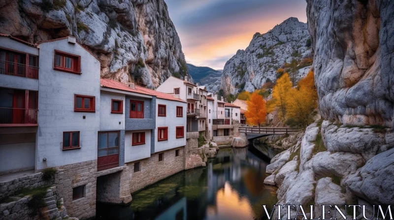 Enchanting Village in Montenegro: A Captivating Sunset in a Rural Valley AI Image