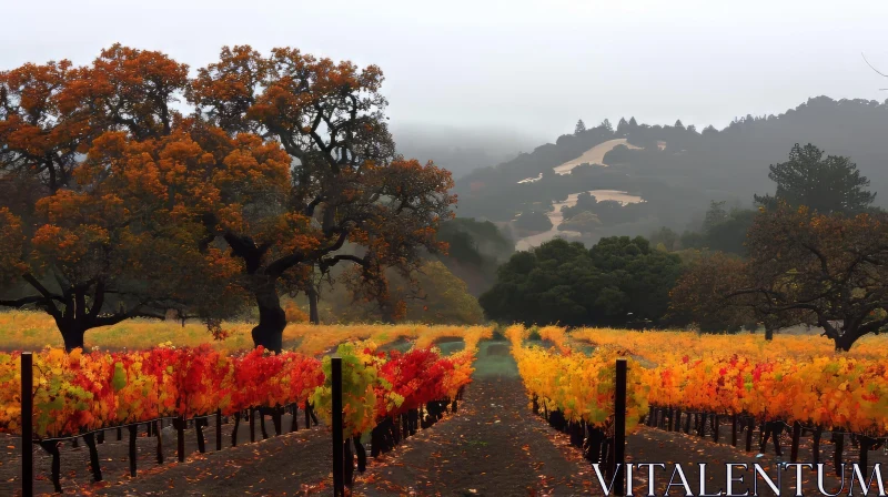 Serene Fall Landscape of a Vineyard | Colorful Grape Vines AI Image