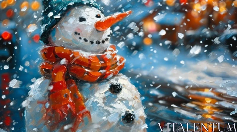 Charming Snowman in a Winter Landscape AI Image