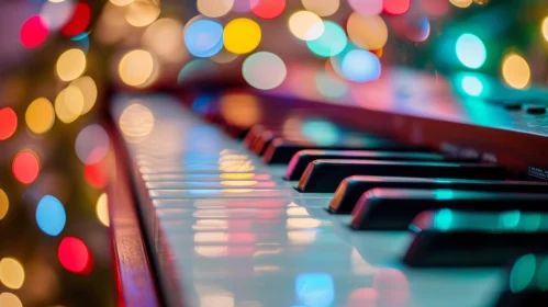 Close-Up Piano Keyboard with Colorful Lights - Artistic Image