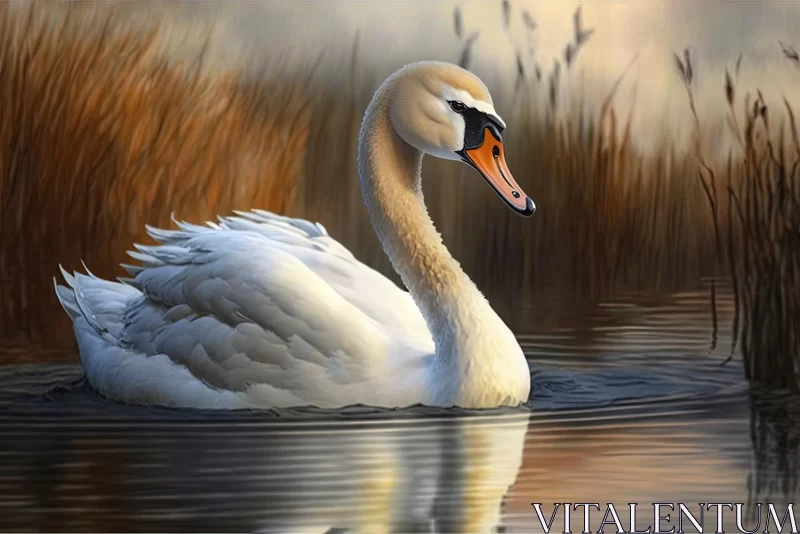 Graceful White Swan in Serene Waters - Digital Airbrushing Art AI Image