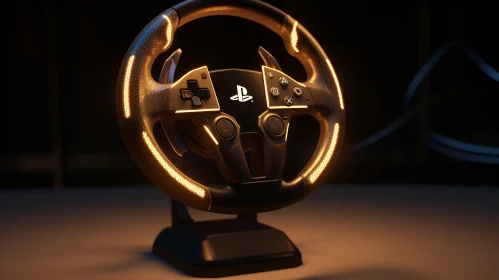 Luxurious Black and Gold PlayStation Steering Wheel Product Shot