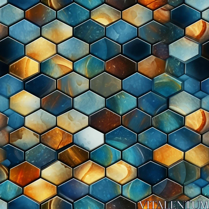 AI ART Marble-Like Blue and Brown Hexagon Tiles Pattern