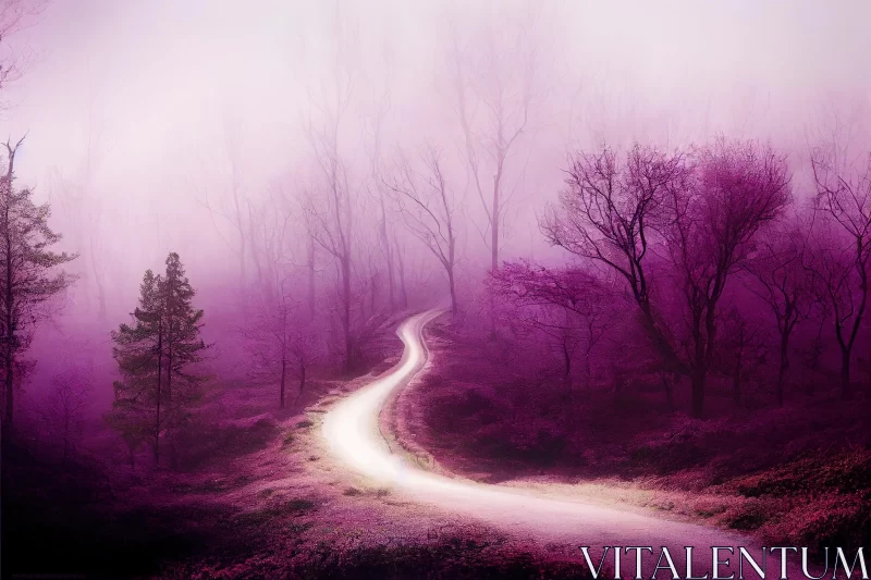 Pink Trail with Lights through Beautiful Purple Clouds - Contemporary Fairy Tale AI Image