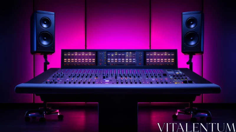 Professional Sound Recording Studio with Mixing Console and Speakers AI Image