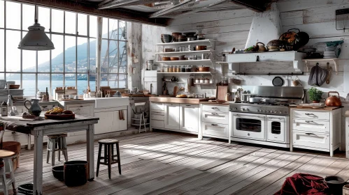 Rustic Kitchen with Sea View | Warm and Inviting Atmosphere