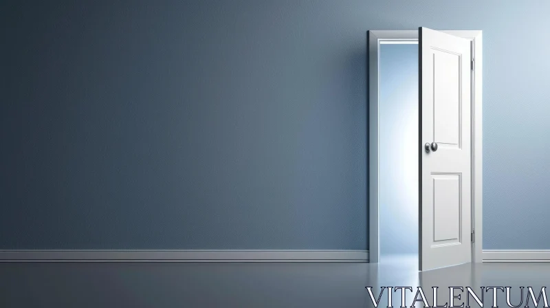 Subtly Open White Door in Blue Wall - 3D Rendering AI Image