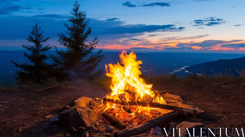 Tranquil Night in the Mountains: A Captivating Campfire Scene AI Image