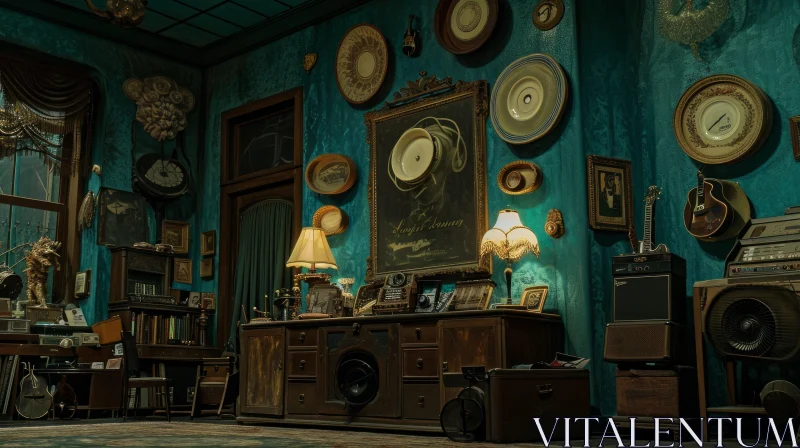 AI ART Captivating Vintage Room with Gramophone and Antique Furniture