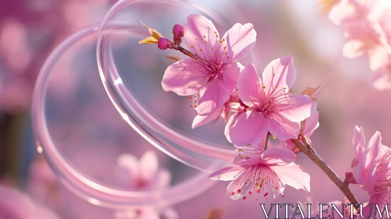 Cherry Blossom Branch in Full Bloom - Close-Up Photography AI Image