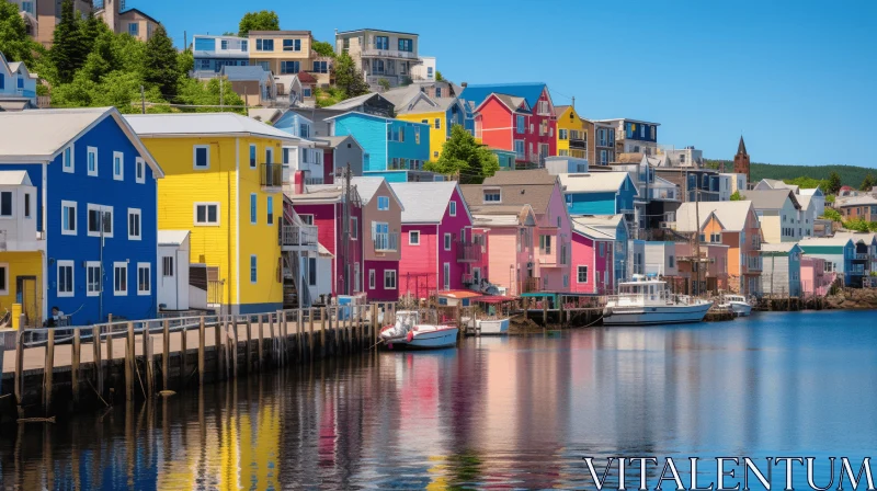 Vibrant and Colorful Houses by the Water in Canada AI Image