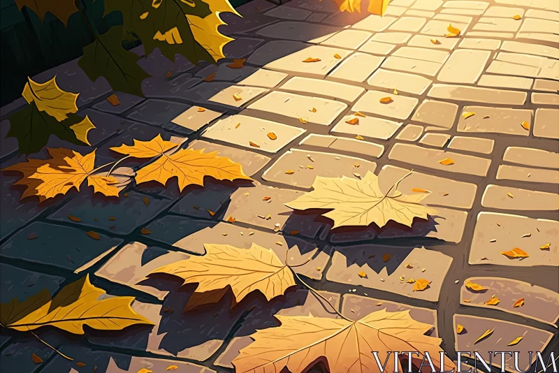 Autumn Leaves on Stone Walkway - Graphic Novel Inspired Painting AI Image