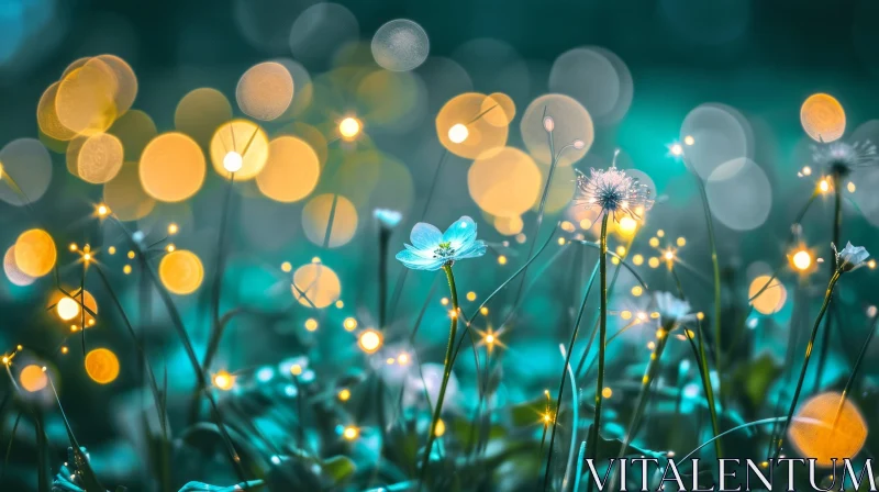 Close-up Flower in Field with Vibrant Colors and Blurred Bokeh Background AI Image