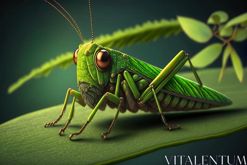 Green Grasshopper Illustration in Playful Caricature Style AI Image