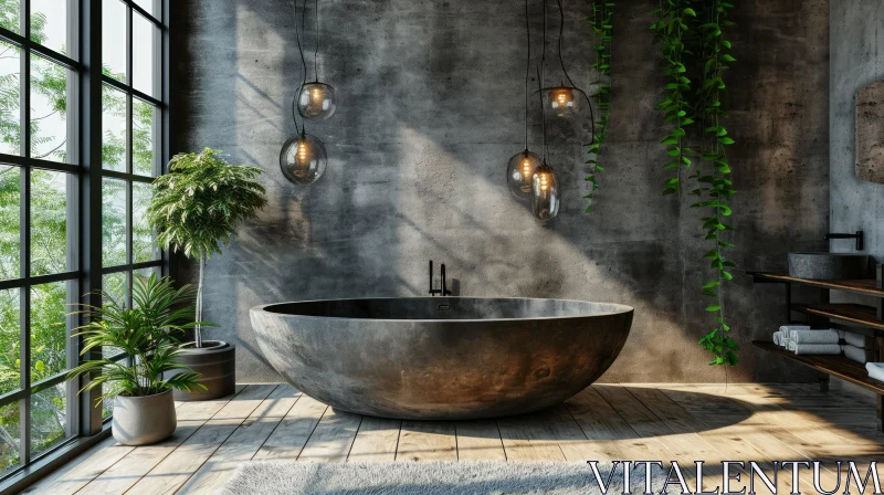 AI ART Modern Bathroom with a Striking Round Bathtub | Captivating Design