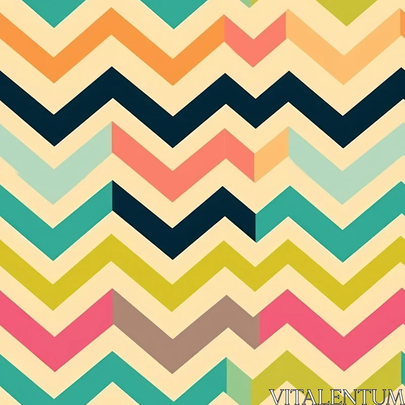 Retro Geometric Chevrons Seamless Pattern - Blue, Green, Orange, Pink, Yellow AI Image