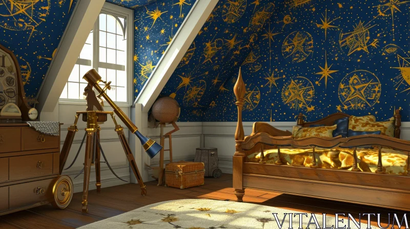 Starry Night Sky Themed Child's Bedroom | 3D Rendering AI Image