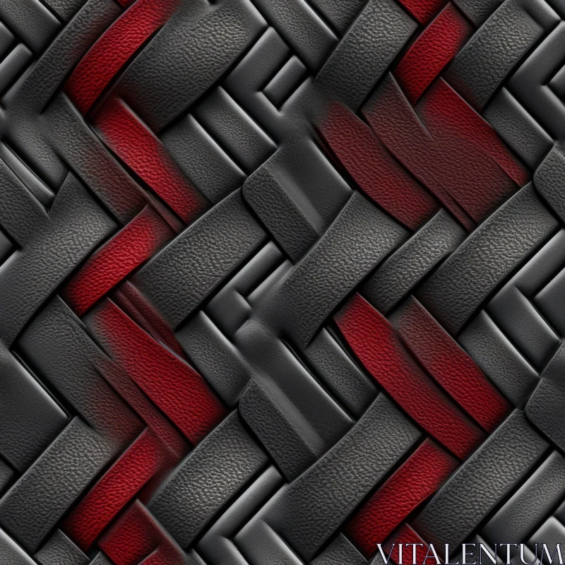 Woven Leather Pattern - Black & Red Herringbone Design AI Image