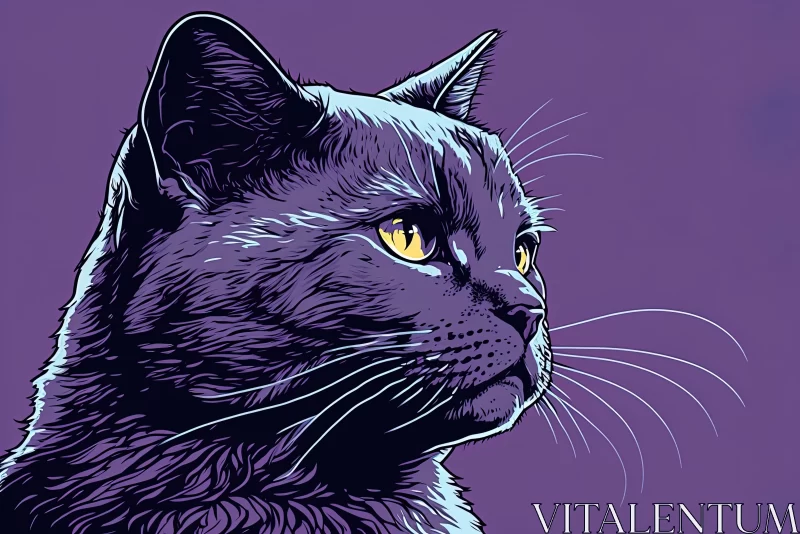 Black Cat on Purple Background - Hyper-Detailed Pop Art Graphic Style AI Image